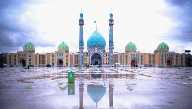 The Jamkaran Mosque in Jamkaran, Iran is a popular pilgrimage site for Shi'ite Muslims. Local belief has it that the Twelfth Imam (Muhammad al-Mahdi) — a messiah figure Shia believe will lead the world to an era of universal peace — once appeared and offered prayers at Jamkaran. (Source: Wikipedia)